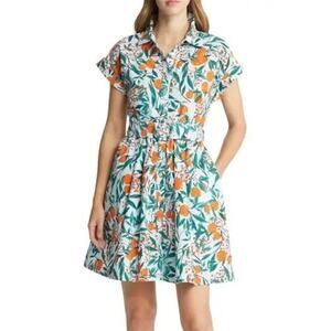 Rachel Parcell Orange Blossom Shirt Dress Size 16 Fruit Print Preppy Euro Summer